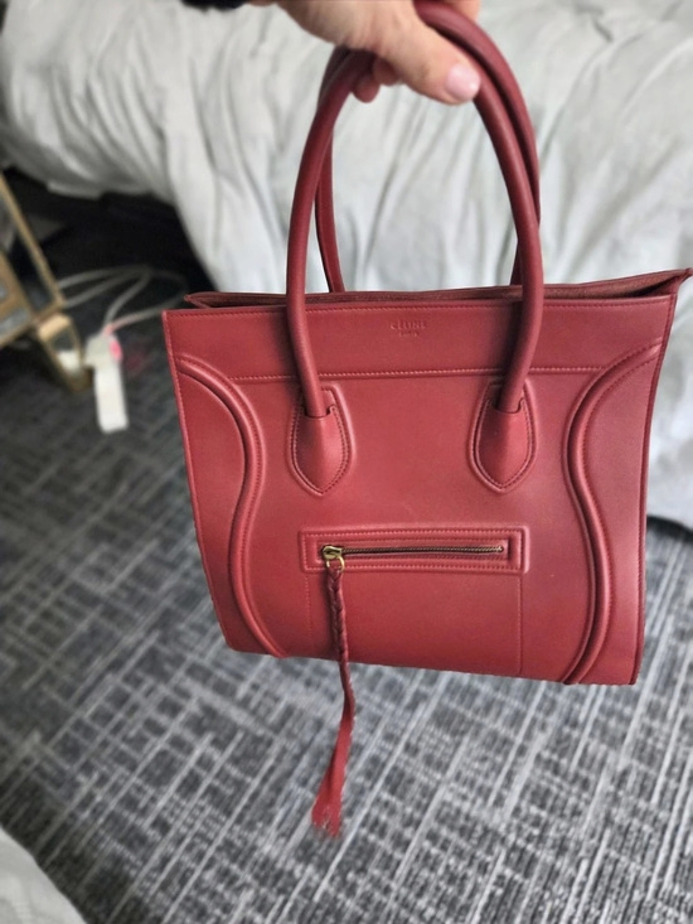 Celine Large Phantom Luggage Tote Leather Tote in Red